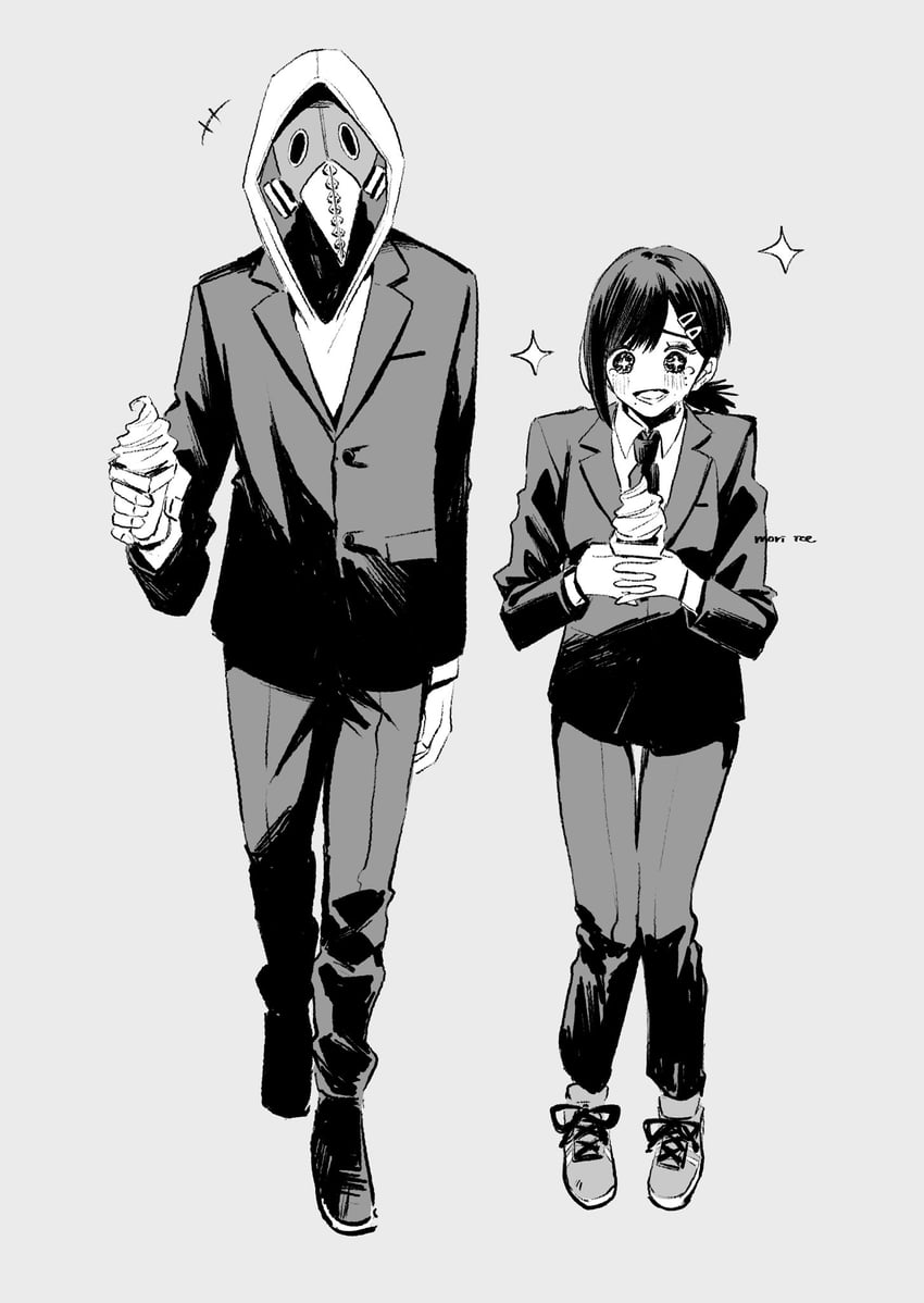 higashiyama kobeni and violence fiend (chainsaw man) drawn by ice_morinaka