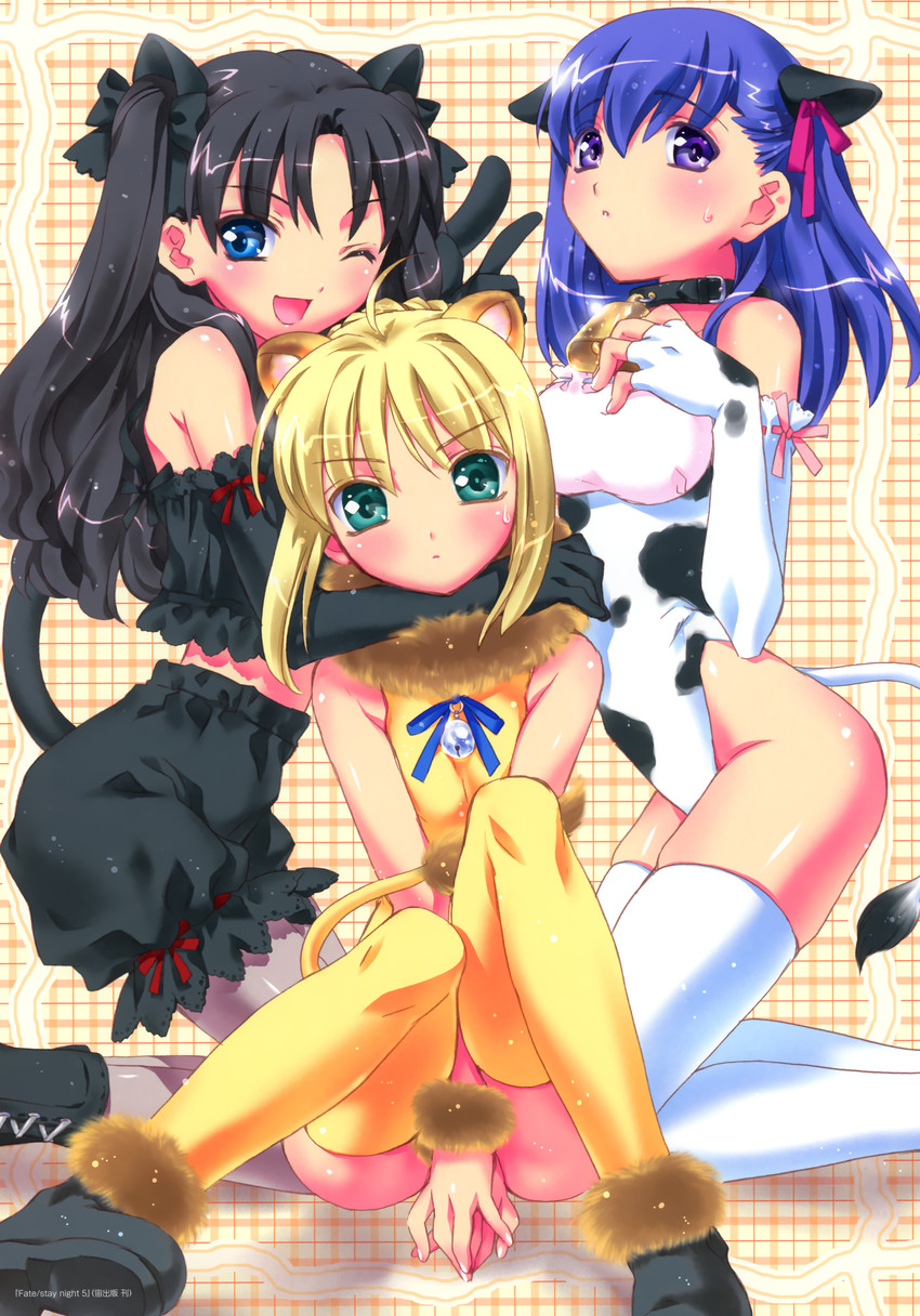 artoria pendragon, saber, tohsaka rin, and matou sakura (fate and 1 more) drawn by kamiya_maneki