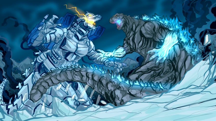 godzilla, mechagodzilla, and kiryu (godzilla and 3 more) drawn by thomdotartz