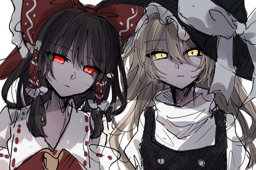 hakurei reimu and kirisame marisa (touhou) drawn by annin_cha