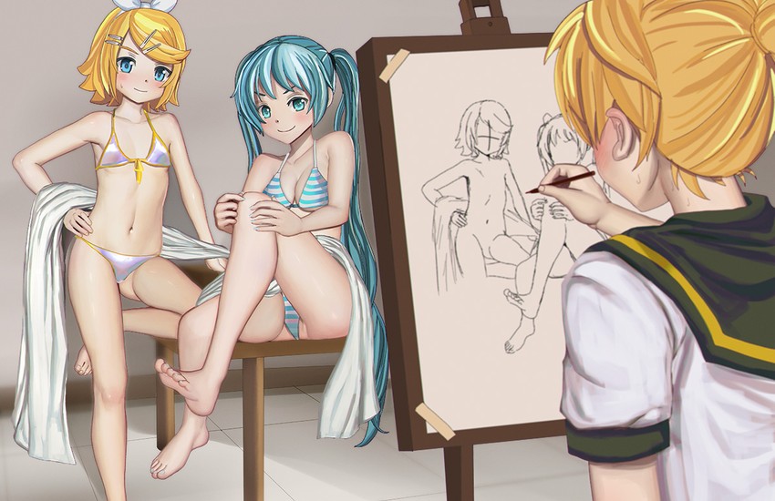hatsune miku, kagamine rin, and kagamine len (vocaloid) drawn by aruman