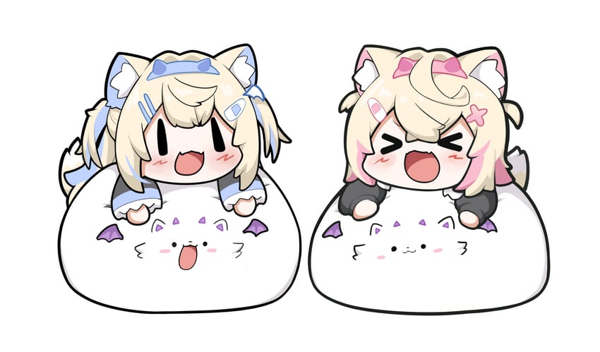 fuwawa abyssgard, mococo abyssgard, and perroccino (hololive and 1 more) drawn by snowmya