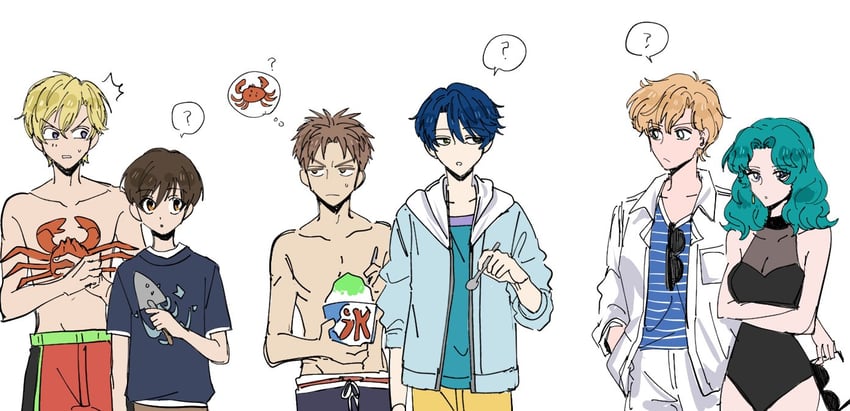 ten'ou haruka, kaiou michiru, kashima yuu, hori masayuki, fujioka haruhi, and 1 more (bishoujo senshi sailor moon and 2 more) drawn by susurususu