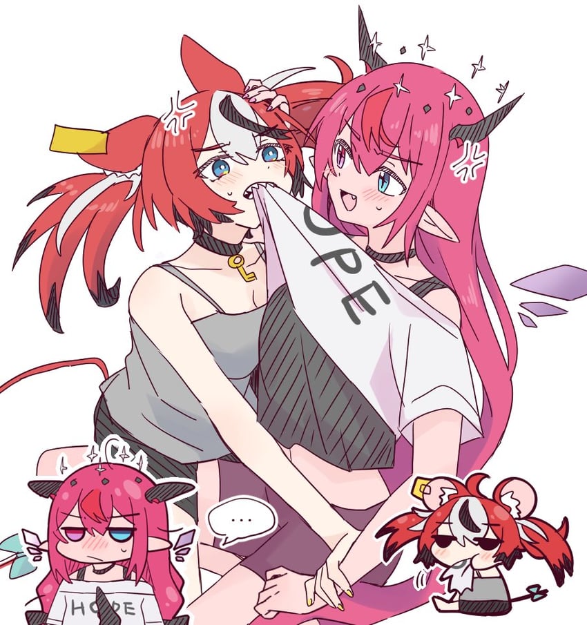 hakos baelz and irys (hololive and 1 more) drawn by ramphastostella