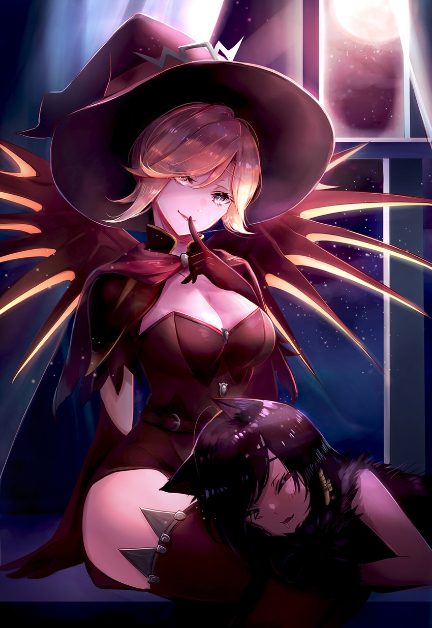 mercy, pharah, and witch mercy (overwatch and 1 more) drawn by miya_(zawarudo)