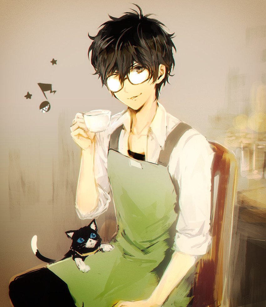 amamiya ren and morgana (persona and 1 more) drawn by mozuyun