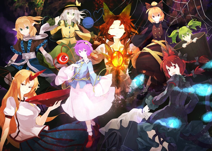 komeiji koishi, komeiji satori, kaenbyou rin, reiuji utsuho, mizuhashi parsee, and 3 more (touhou and 1 more) drawn by shihou_(g-o-s)