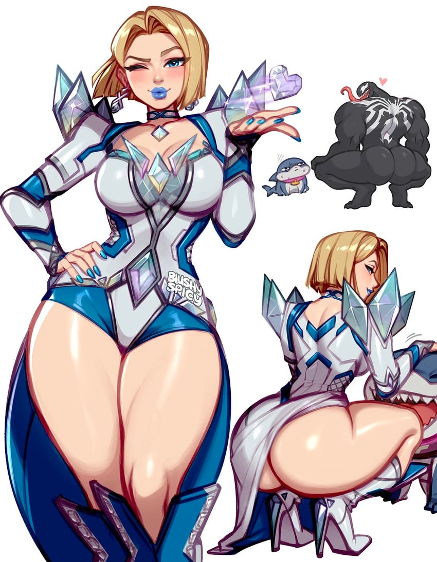 venom, emma frost, and jeff the land shark (marvel and 3 more) drawn by blushyspicy