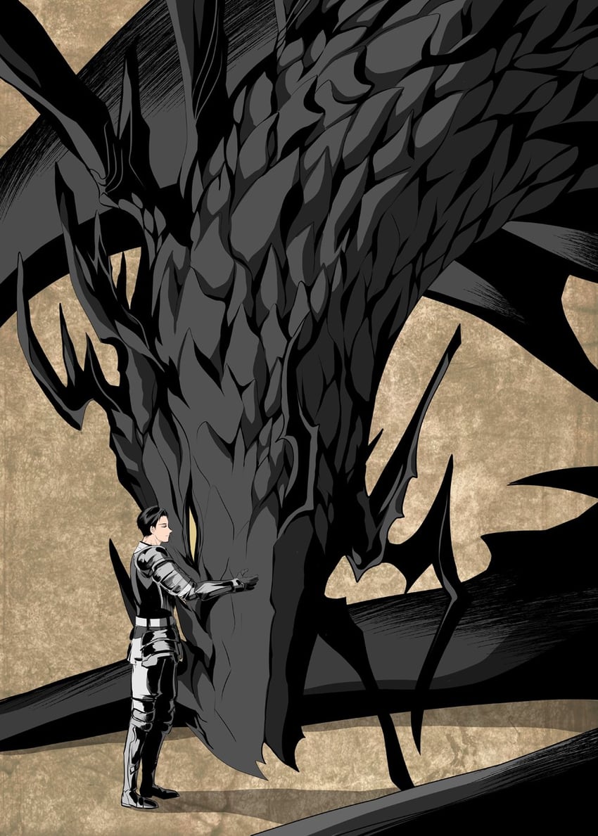 dion lesage, terrence, and bahamut (final fantasy and 1 more) drawn by megubiru
