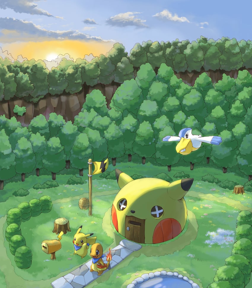 pikachu, charmander, and pelipper (pokemon and 1 more) drawn by d-nezumi