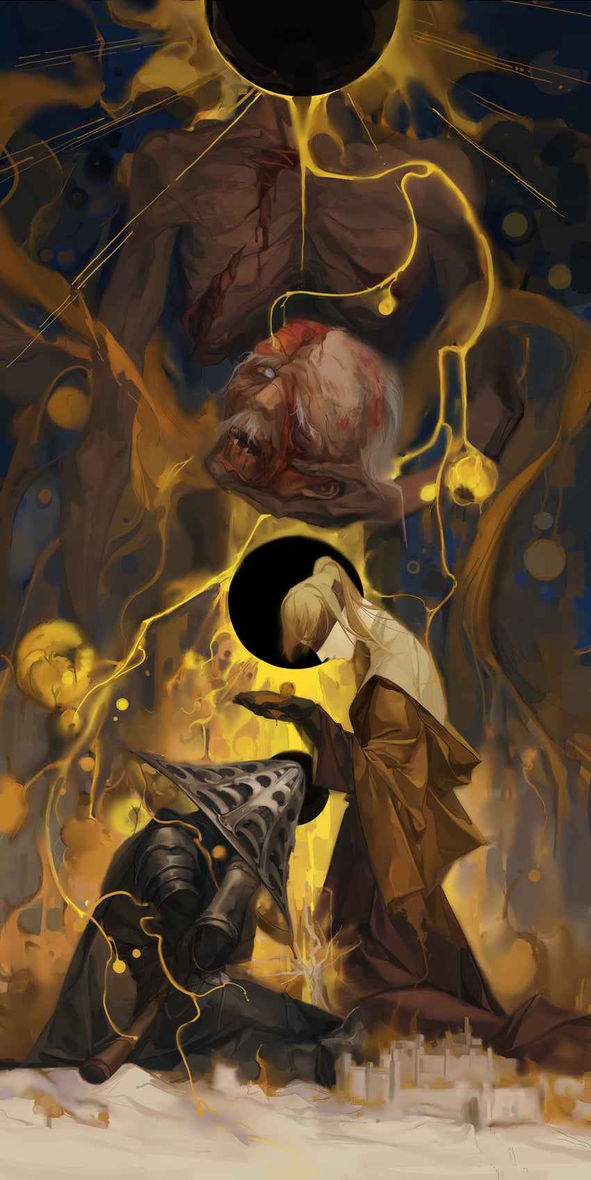 finger maiden hyetta, midra lord of frenzied flame, bloody finger hunter yura, and shabriri (elden ring and 1 more) drawn by sin_node