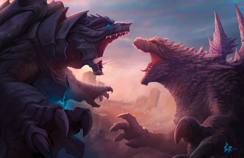 godzilla and gamera (godzilla and 3 more) drawn by chipyray