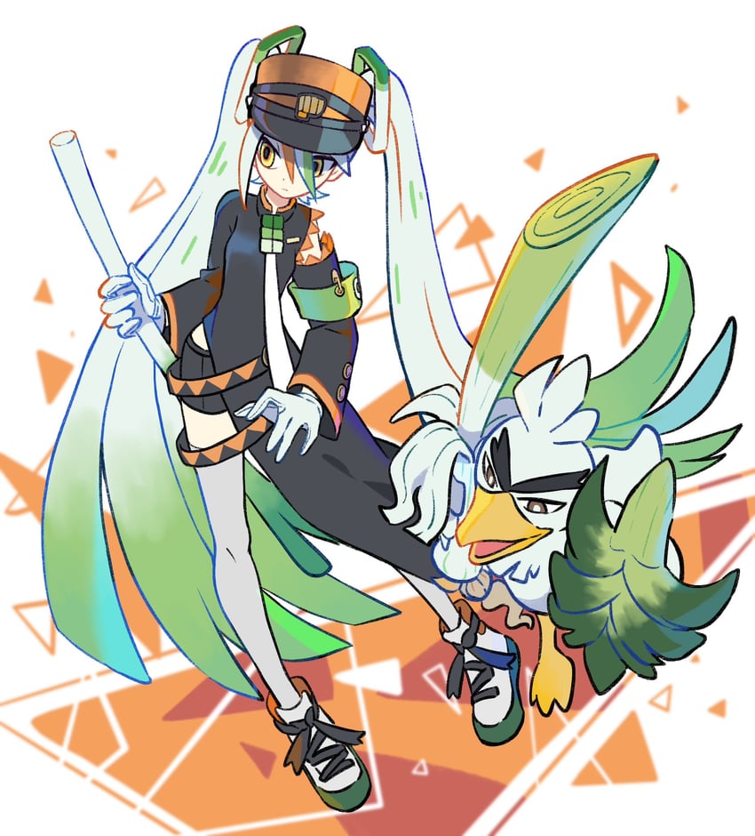 hatsune miku, sirfetch'd, and fighting miku (pokemon and 2 more) drawn by oe_(yamifuti)