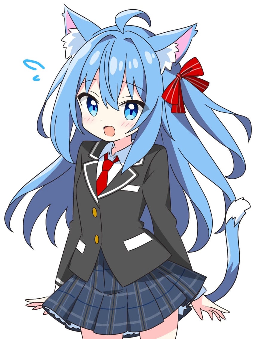 blue-haired cat girl (original) drawn by kotatsu-mazoku