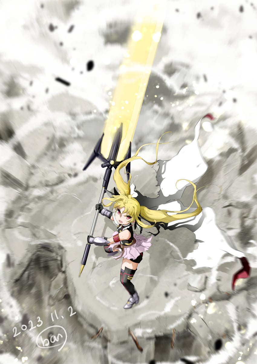 fate testarossa and bardiche (lyrical nanoha and 3 more) drawn by ban_(777purin)