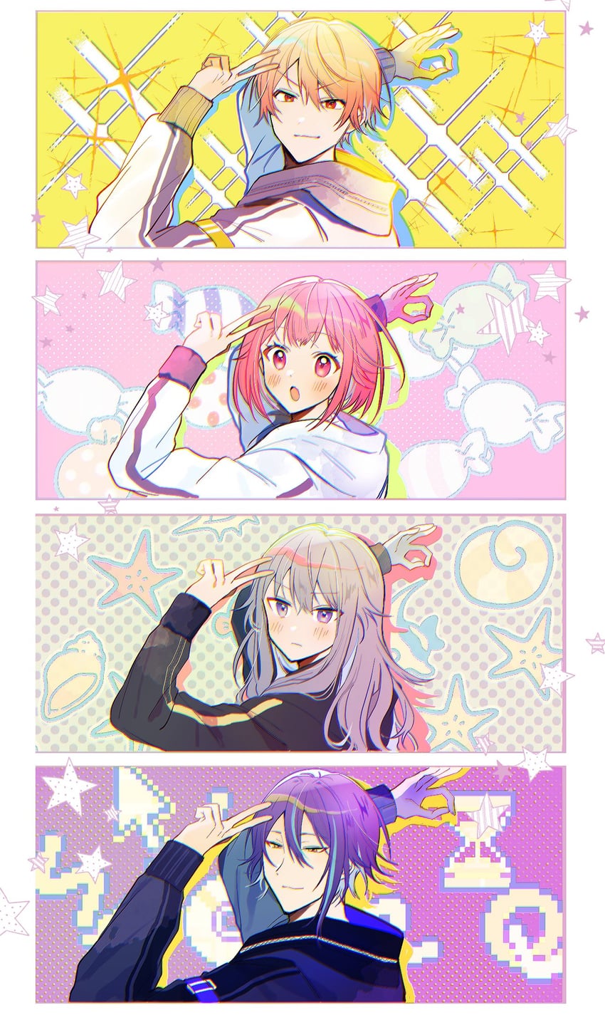 ootori emu, tenma tsukasa, kusanagi nene, and kamishiro rui (project sekai and 1 more) drawn by manami_(aph-23)