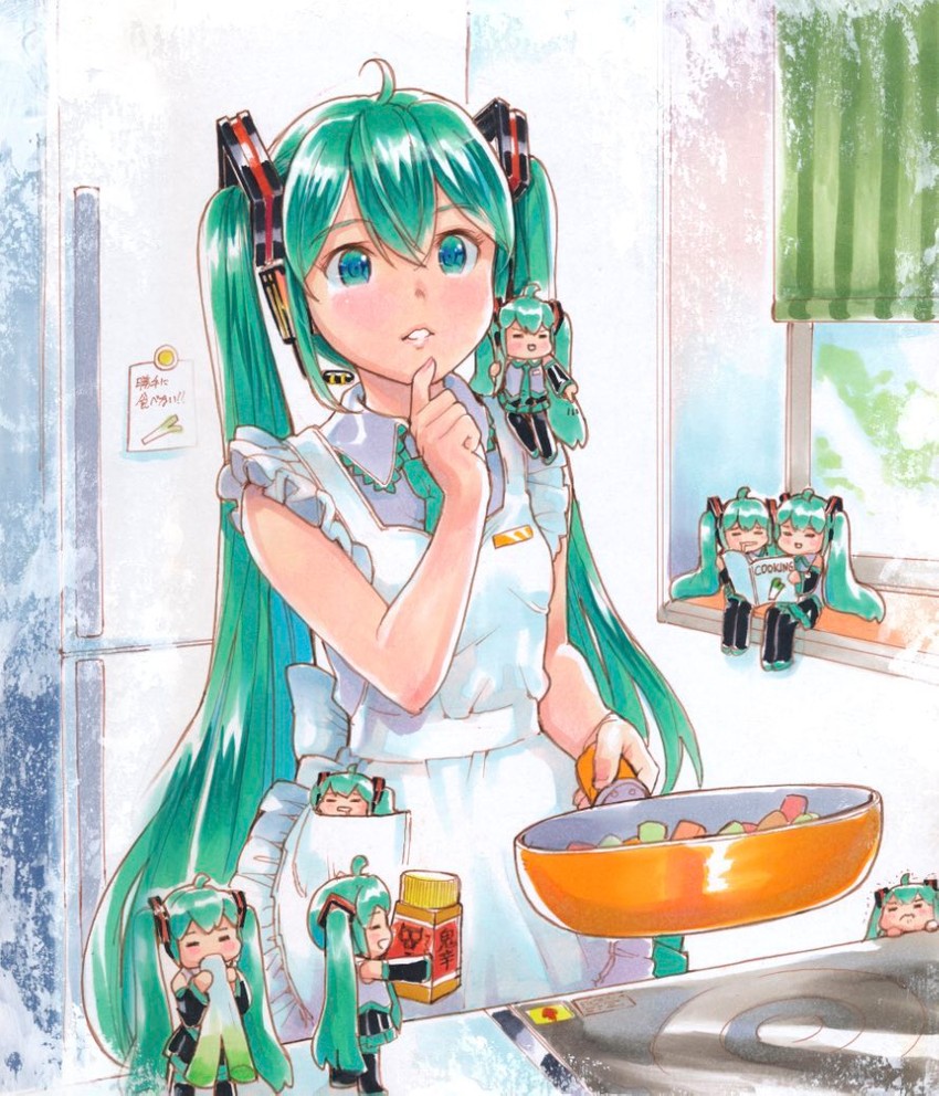 hatsune miku and chibi miku (vocaloid) drawn by mayo_riyo