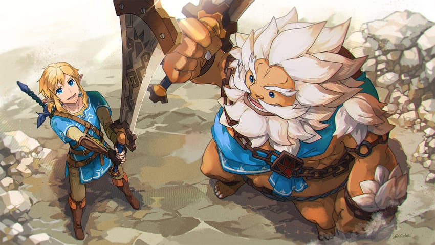 link and daruk (the legend of zelda and 1 more) drawn by shiroi_(shiroicbe)