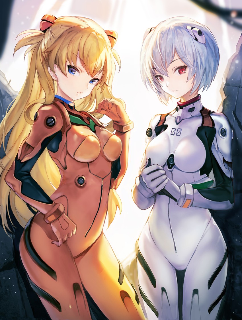 souryuu asuka langley and ayanami rei (neon genesis evangelion) drawn by sibyl