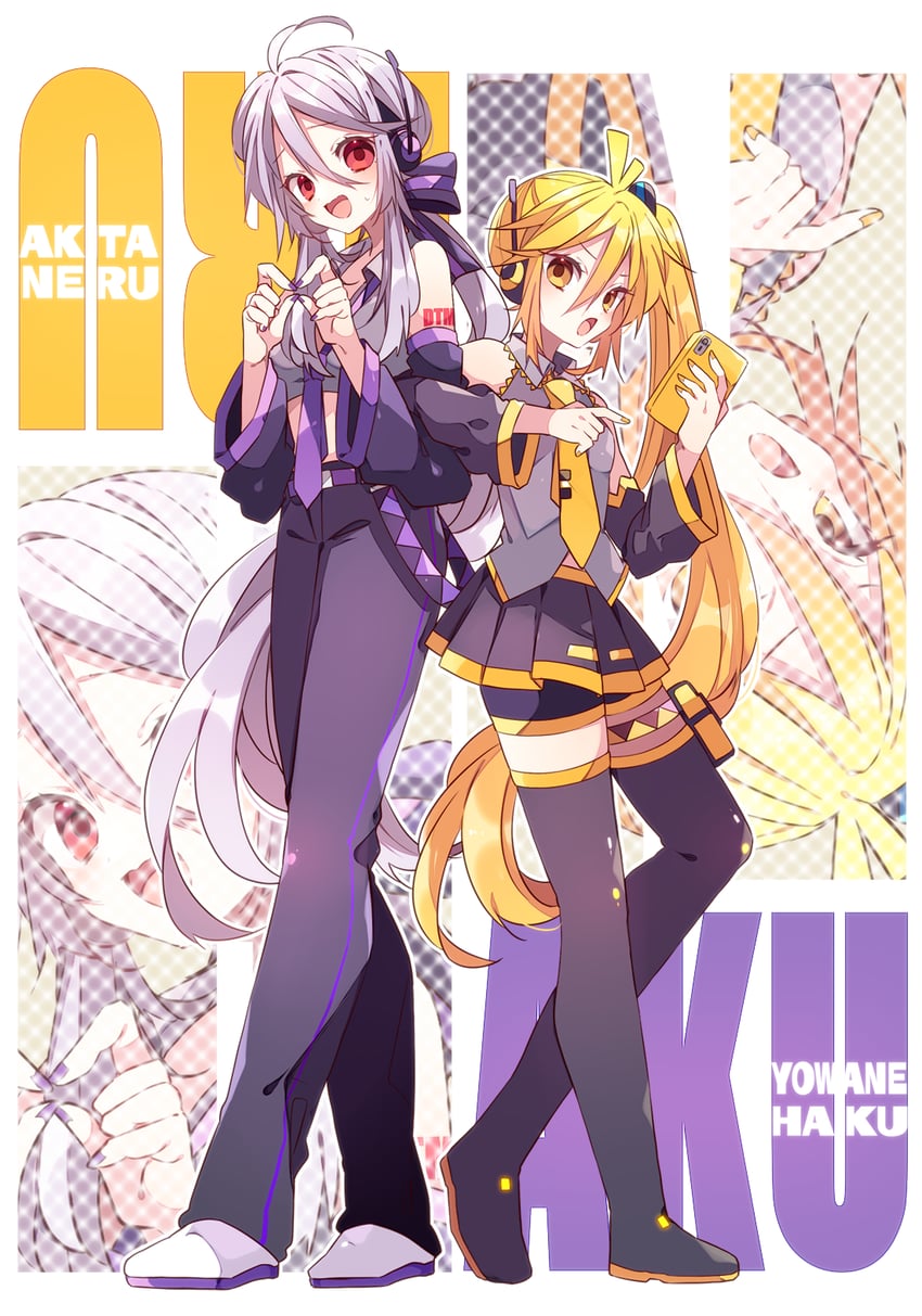 yowane haku and akita neru (vocaloid) drawn by kaho_0102