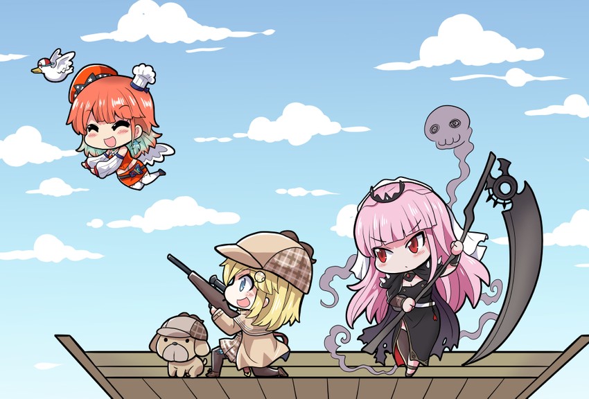 mori calliope, takanashi kiara, watson amelia, subaru duck, and bubba (hololive and 1 more) drawn by colonel_aki