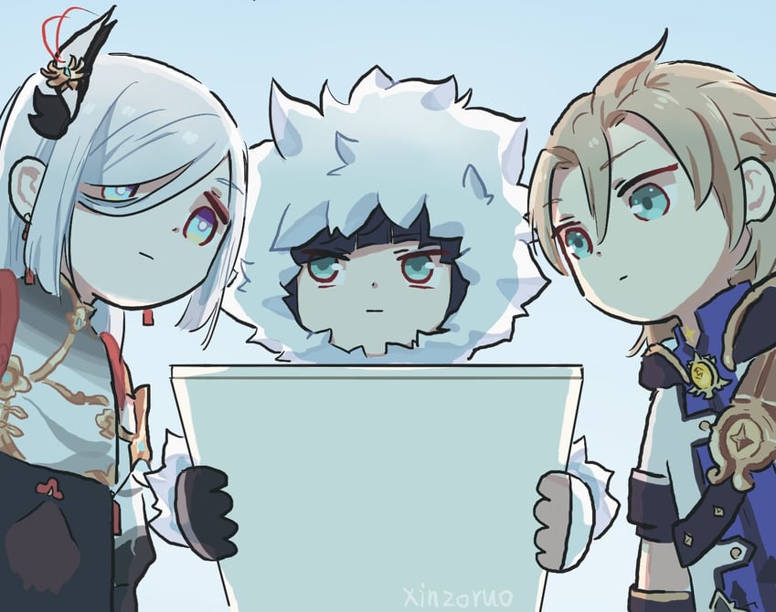 shenhe, yelan, and albedo (genshin impact) drawn by xinzoruo