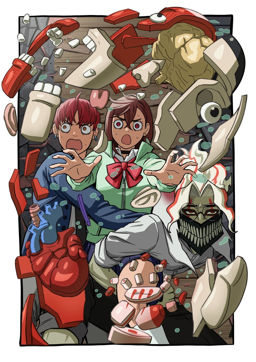 ayase momo, takakura ken, enjoji jin, and taro (dandadan) drawn by nairdags