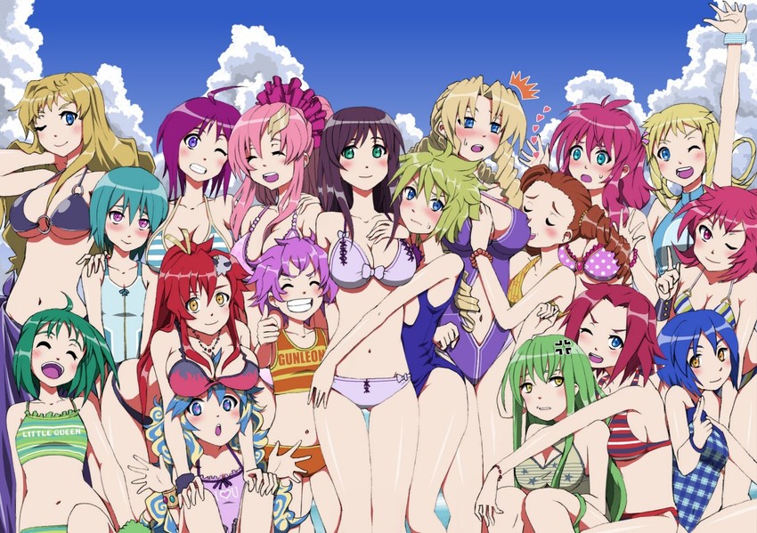 c.c., yoko littner, nia teppelin, sheryl nome, kouzuki kallen, and 13 more (gundam and 14 more) drawn by azarashing_day