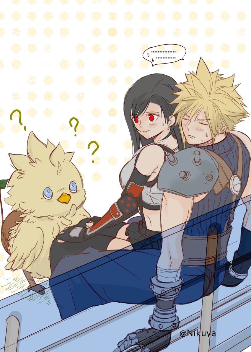 tifa lockhart and cloud strife (final fantasy and 3 more) drawn by nikuya_(nikuya888)