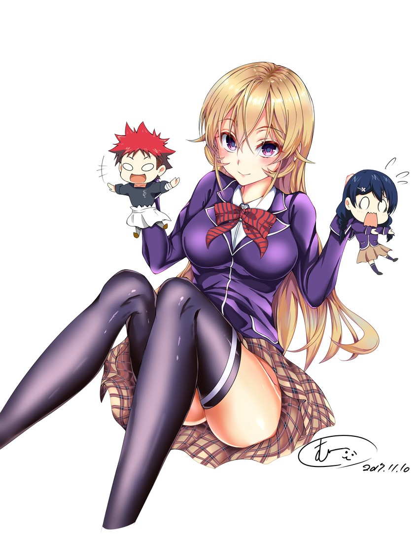 nakiri erina, yukihira souma, and tadokoro megumi (shokugeki no souma) drawn by art_mu