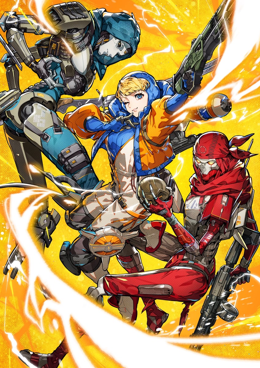 wattson, ash, revenant, and classic revenant (apex legends) drawn by mika_pikazo