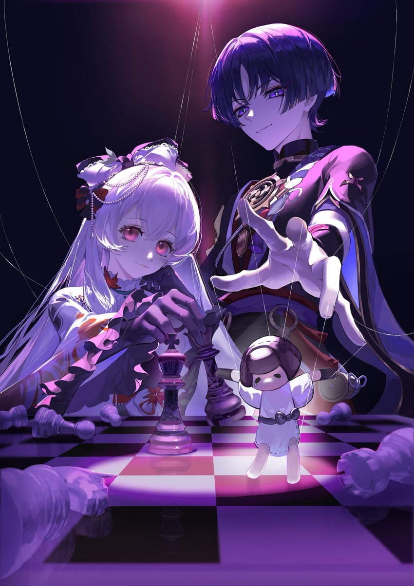 scaramouche and hayami momo (original and 1 more)