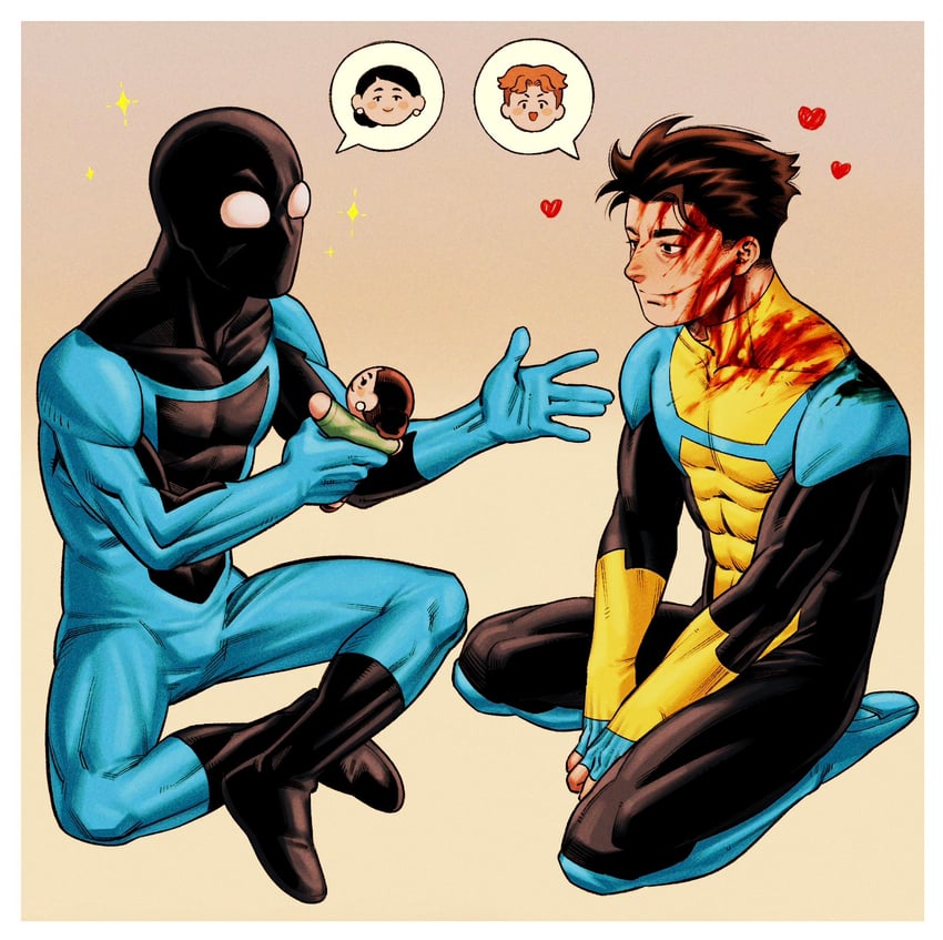 mark grayson, debbie grayson, william clockwell, full masked invincible, and maskless invincible (invincible) drawn by rob_kuma4