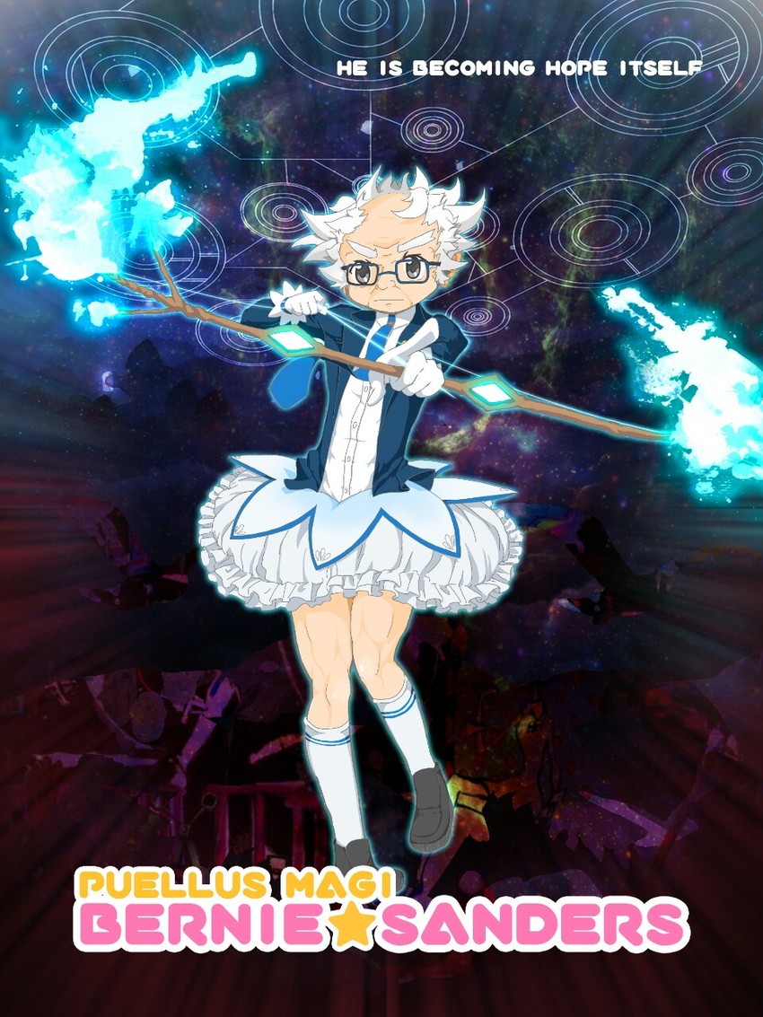 kaname madoka and bernie sanders (mahou shoujo madoka magica and 1 more) drawn by scott_almaguer