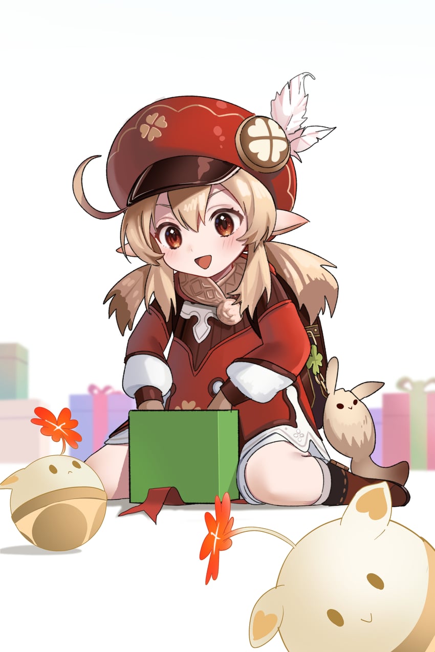 klee, dodoco, and jumpy dumpty (genshin impact) drawn by gou_d
