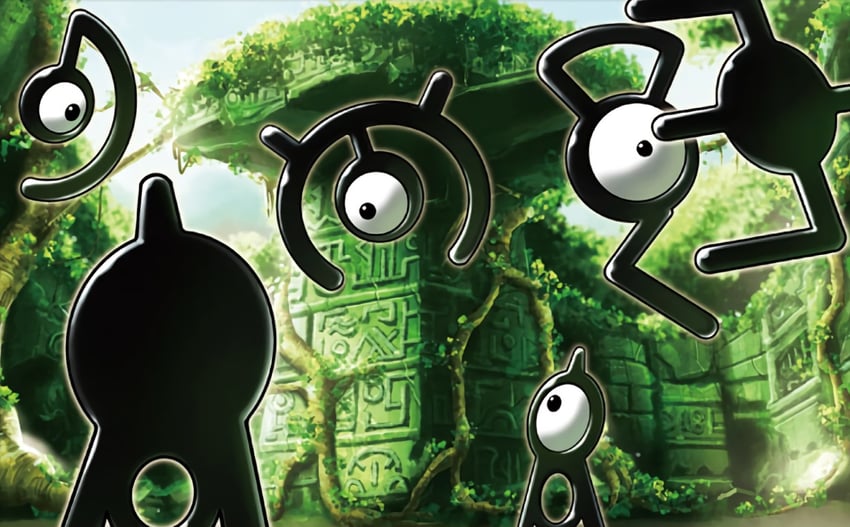 unown, unown a, unown e, unown m, unown d, and 1 more (pokemon and 1 more) drawn by fukuda_masakazu