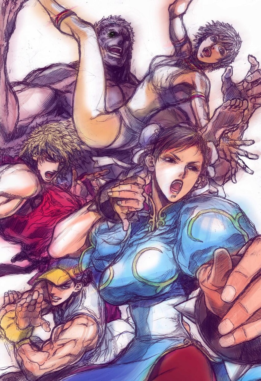 chun-li, ken masters, elena, yun lee, and urien (street fighter and 1 more) drawn by yoshihara_motoki