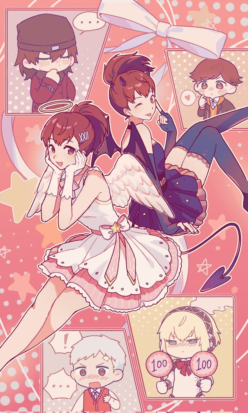 aigis, shiomi kotone, sanada akihiko, aragaki shinjirou, and amada ken (persona and 2 more) drawn by gegeblue