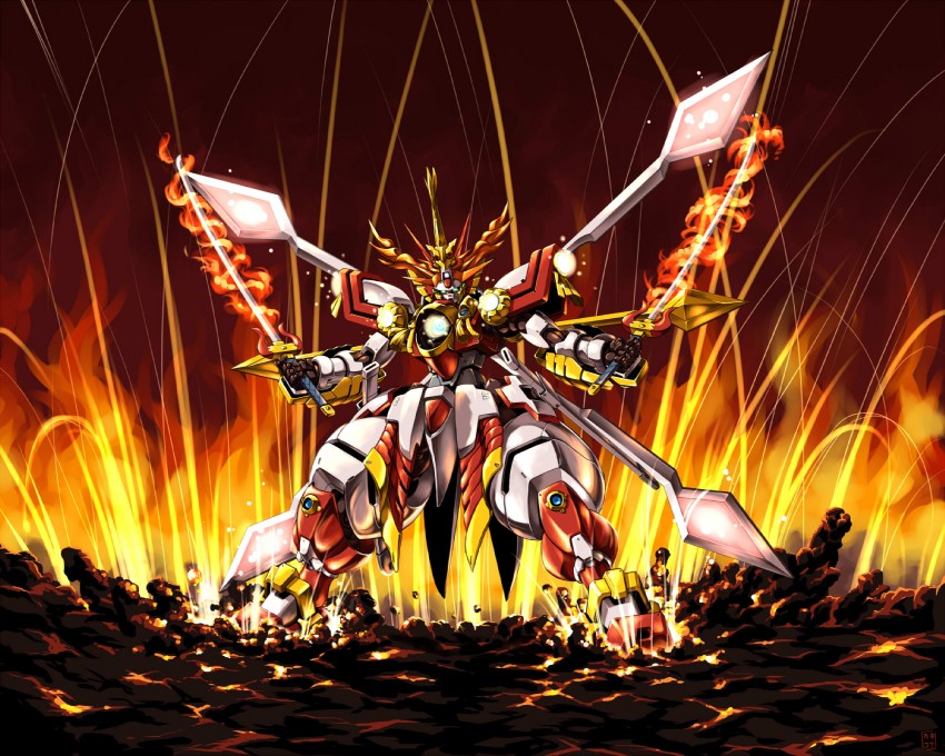 god gundam and bakushinmaru (gundam and 1 more) drawn by kaneko_tsukasa