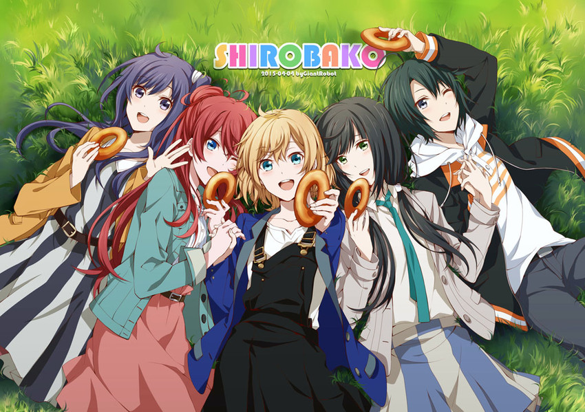miyamori aoi, yasuhara ema, imai midori, sakaki shizuka, and toudou misa (shirobako) drawn by d_midiror