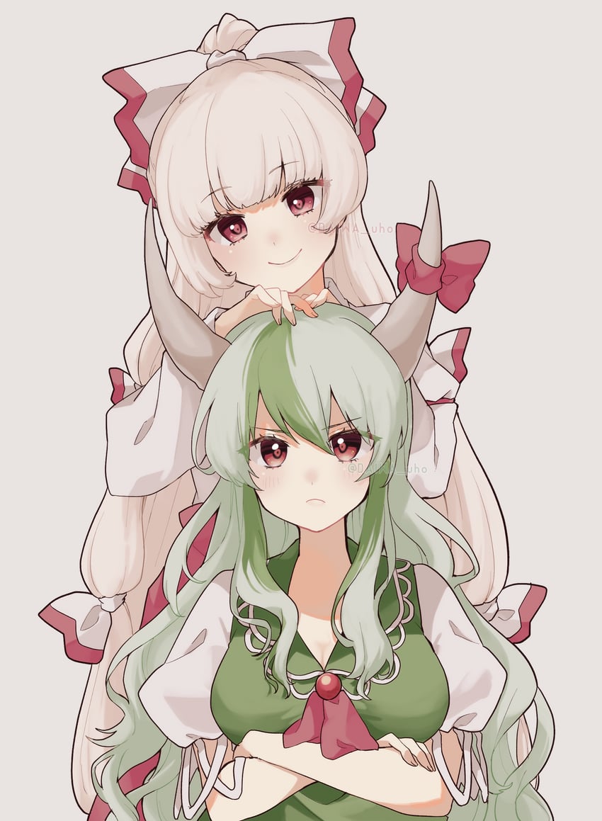 fujiwara no mokou, kamishirasawa keine, and ex-keine (touhou) drawn by daiwa_uho