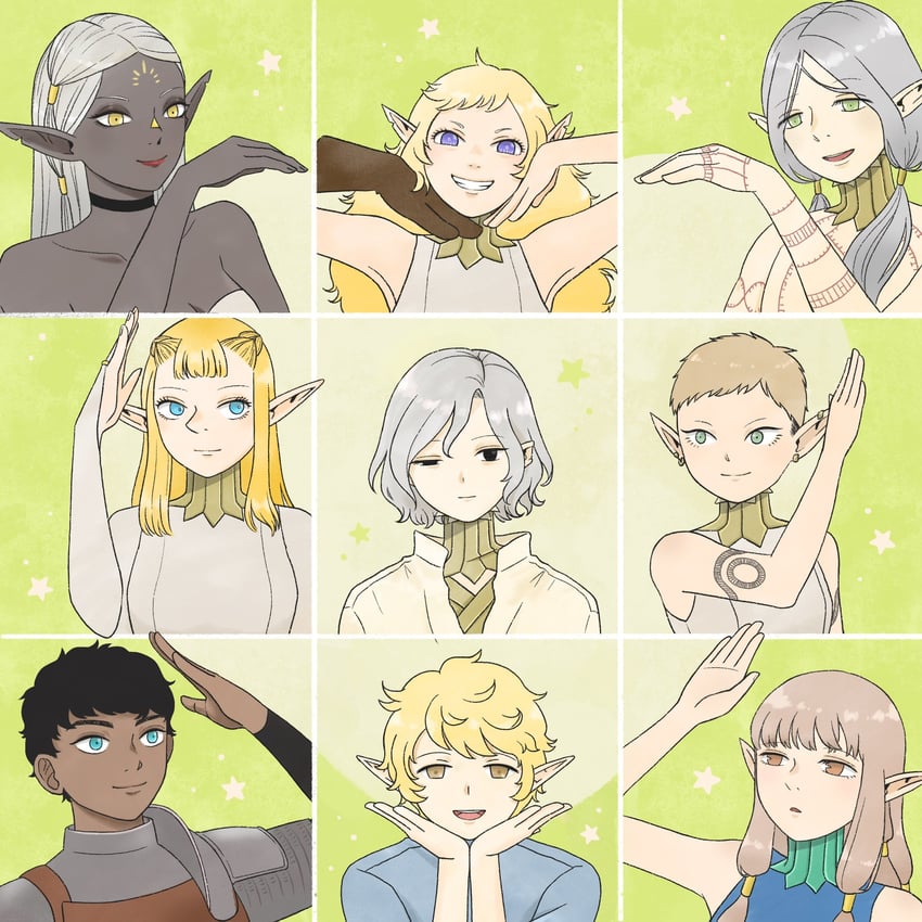 mithrun, kabru, fleki, lycion, cithis, and 4 more (dungeon meshi) drawn by hertz_861