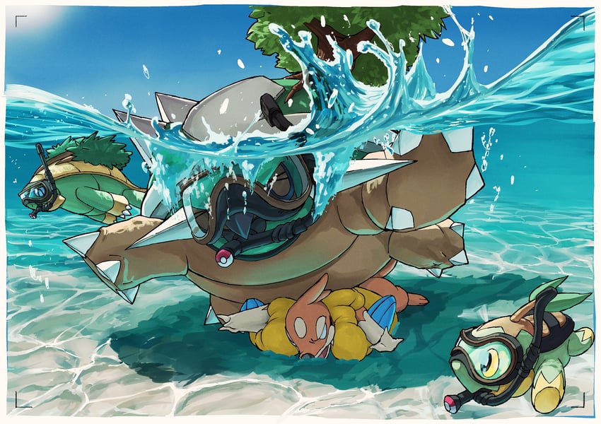 turtwig, torterra, floatzel, and grotle (pokemon) drawn by how_long