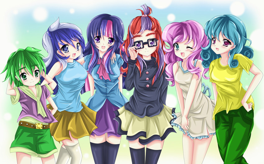 twilight sparkle, spike, minuette, moondancer, twinkleshine, and 1 more (my little pony and 2 more) drawn by kiriche