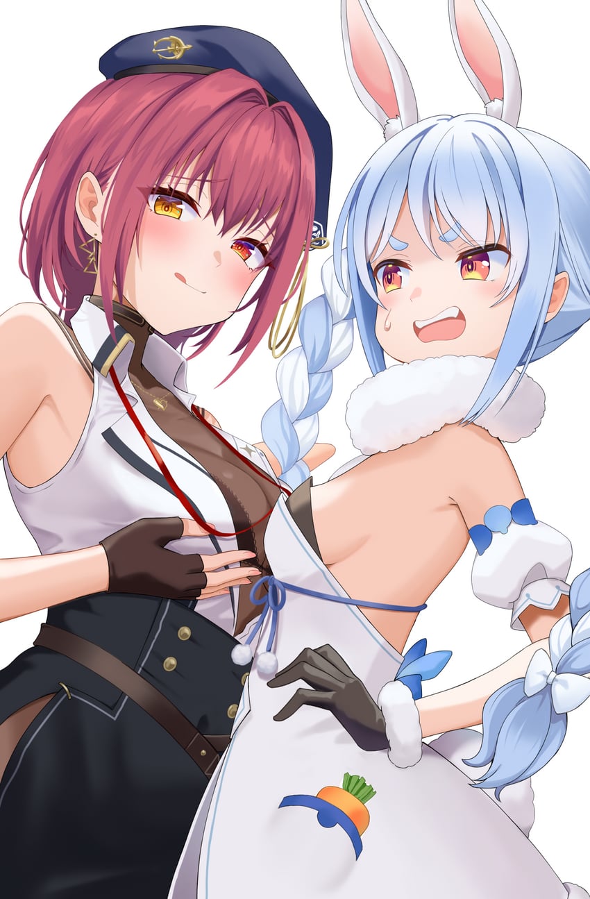 houshou marine and usada pekora (hololive) drawn by sable_mint