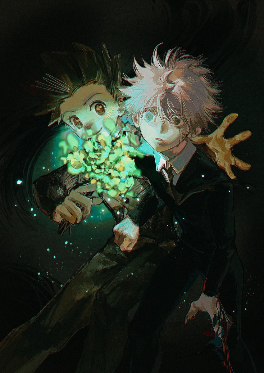 killua zoldyck and gon freecss (hunter x hunter) drawn by komeokun
