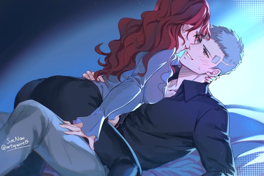 kirijou mitsuru and sanada akihiko (persona and 2 more) drawn by soc_nau