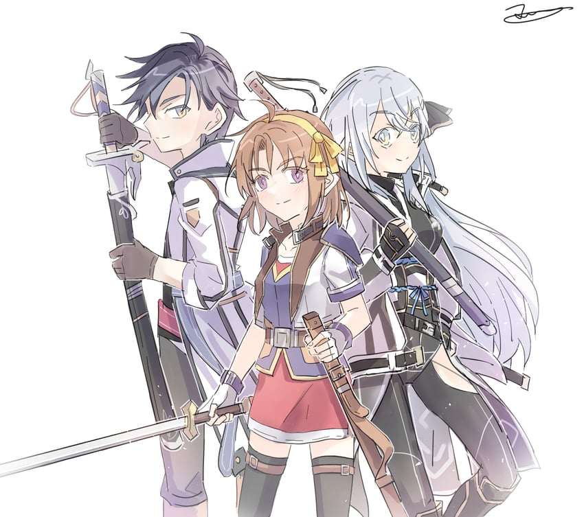 rean schwarzer, shizuna rem misurugi, and anelace elfead (eiyuu densetsu and 5 more) drawn by yachi337