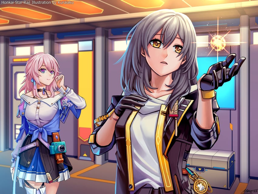 trailblazer, stelle, and march 7th (honkai and 1 more) drawn by kuraiaku