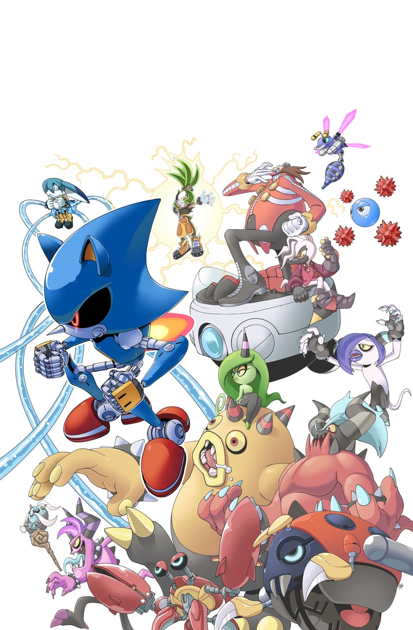 dr. eggman, metal sonic, surge the tenrec, moto bug, kitsunami the fennec, and 10 more (sonic and 1 more) drawn by adam_bryce_thomas